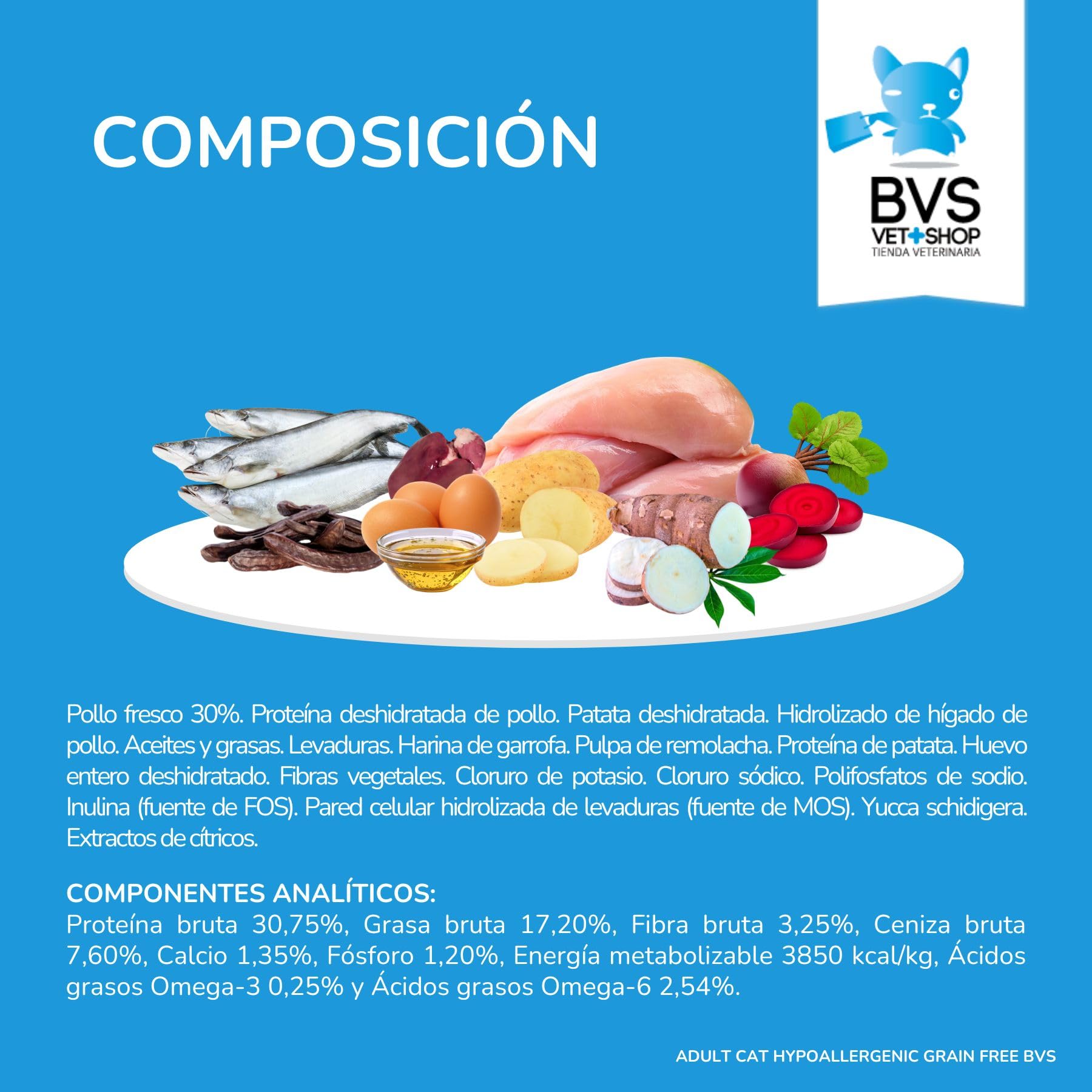 BVS Vet Shop | Adult Cat Hypoallergenic Grain Free para Gatos | Sin Cereales para Gatos Adultos con intolerancias o alergias alimentarias a Partir de los 4 Meses | 12Kg