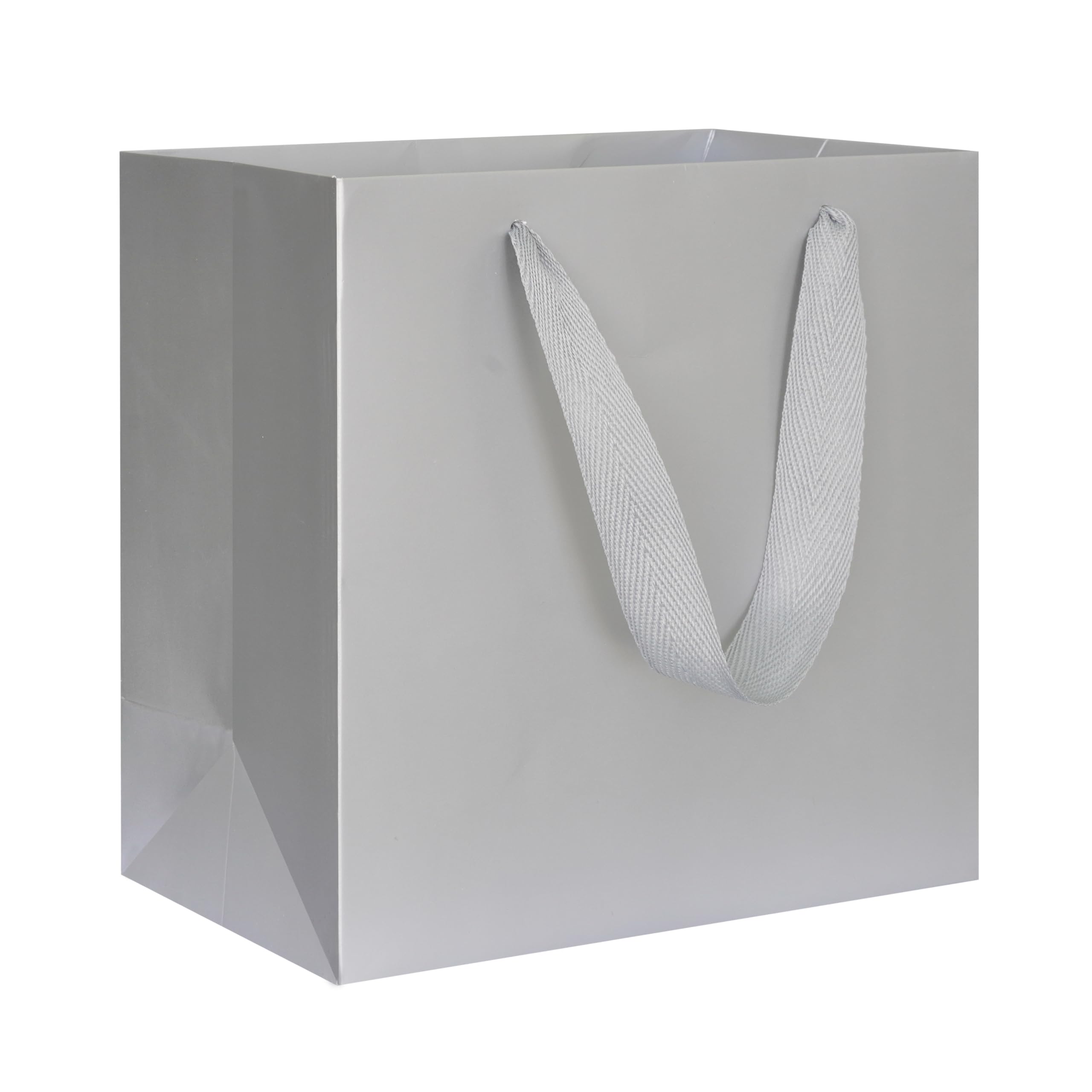 KEYYOOMY Silver Gray Gift Bags with Handles, Square Body Wide Bottom Kraft Paper Gift Bag Party Favor Bag for Wedding Birthday Christmas Shopping