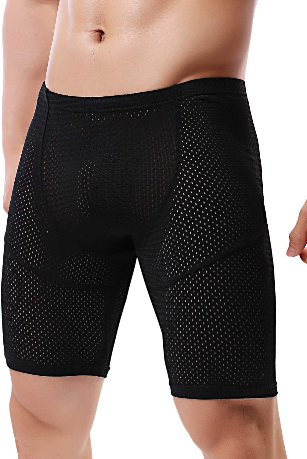 MIZOK Men's Tight Yoga Mesh Training Bodybuilding Gym Workout Shorts Jammer Swimsuit - Image 2