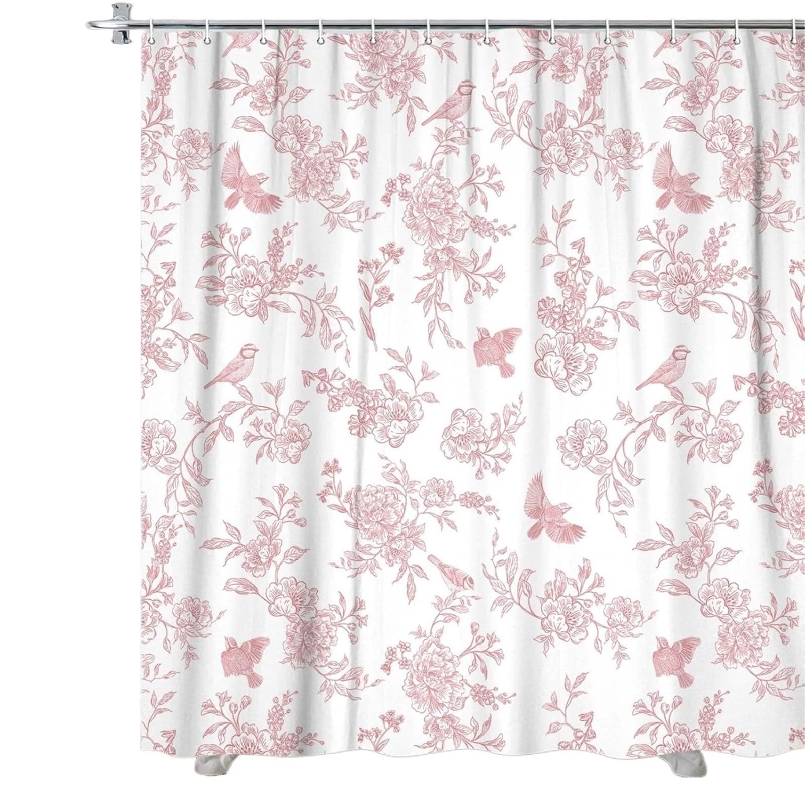 MZSKLW Shower Curtain Floral Shower Curtain Set, Vintage Retro Cottagecore Botanical Birds Blossom Flower Boho Aesthetic Fabric