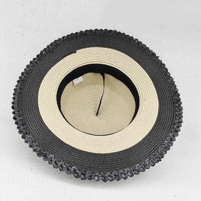 Miniatura 6 de Sombreros de barco de patchwork para mujer, sombreros de paja tejidos a mano, banda ancha, sombrero de playa, sombrero de Panamá