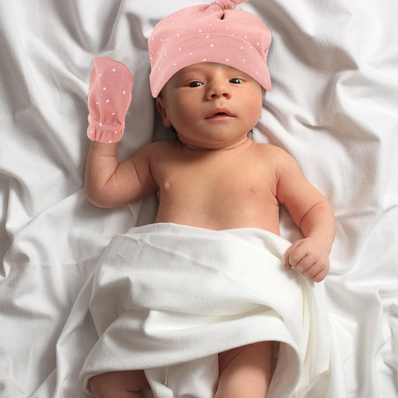 LIFKOME 5 Sets Baby-Mütze, Fäustlinge und Socken: – Weiche Baumwollmützen zur Neugeborenenpflege mit Handschuhen und Socken – um die kleinen Hände und Füße warm zu halten