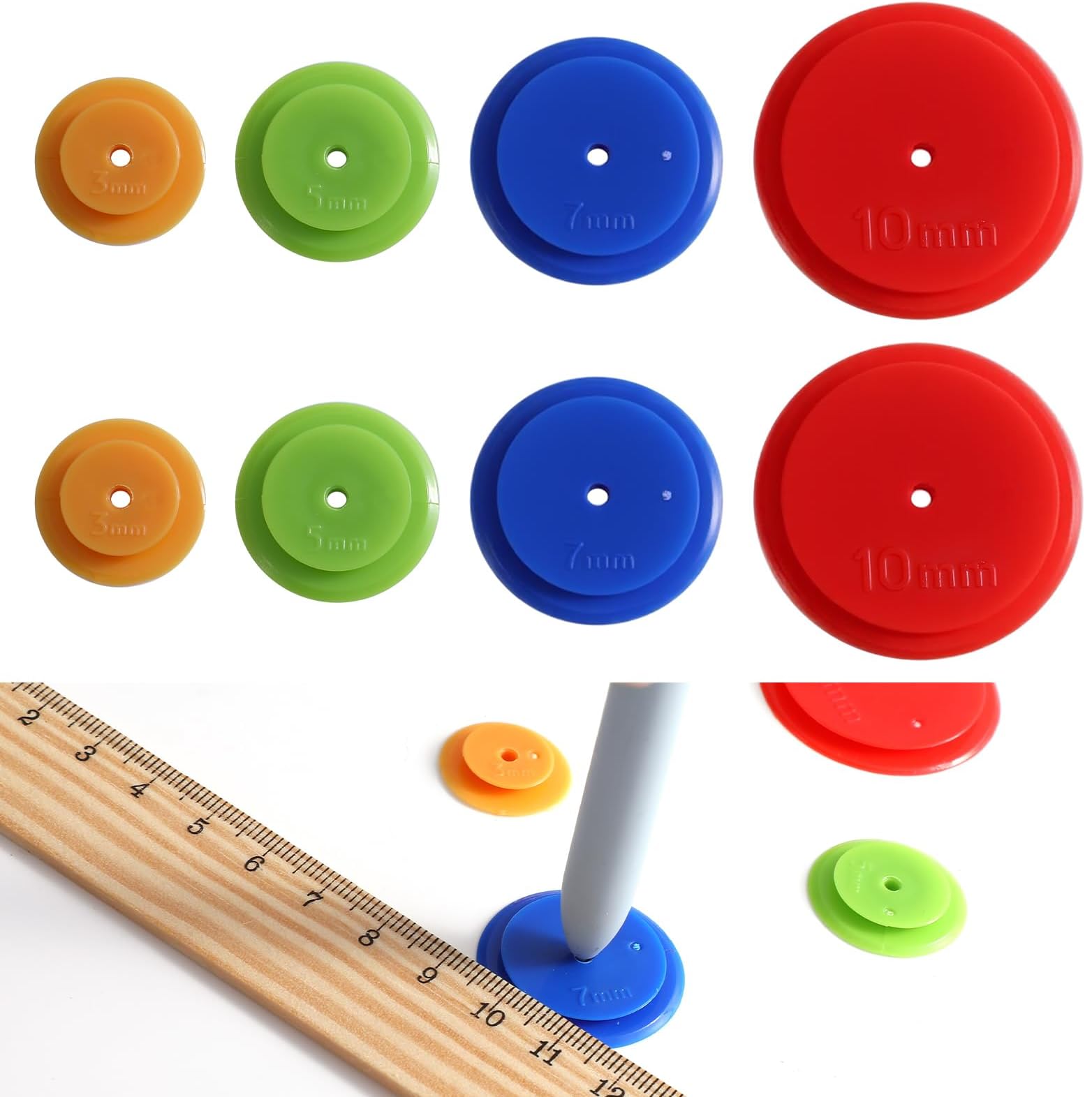 8PCS Patchwork Tracing Wheel Sewing Tool, 4 Different Sizescolorful Circle Seam Marker Tools Allowance Liner Guider Disc for Scrapbooking Pages Paper DIY Quilting Stitching Craft Tailor Fabric