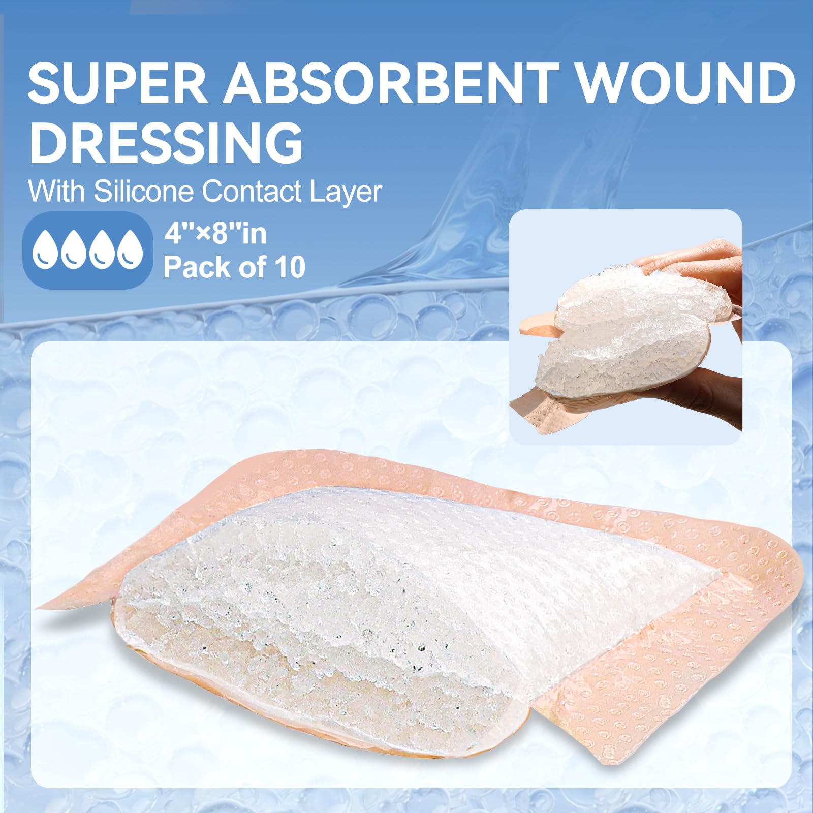 Niceful Silicone Super Absorbent Wound Dressing - 4"×8" Large Absorbant Bandages with Adhesive Borders, FSA HSA Eligible, Wound Care Dressings for Bed Sores Leg Ulcers — Amazon image 4