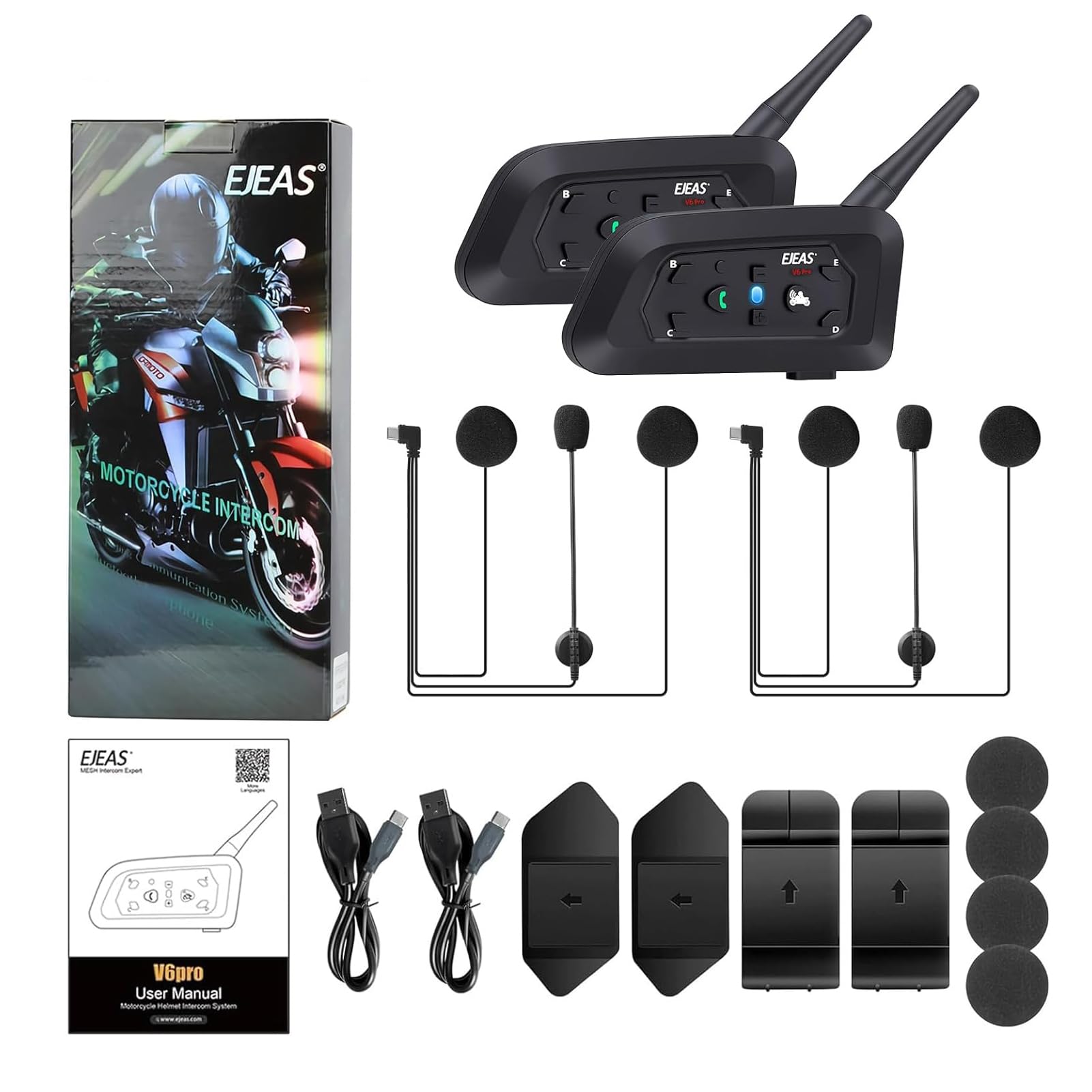 MIMIRACLE V6 Pro - Auriculares Bluetooth para casco de motocicleta, hasta 6 conductores, 2 vías, 1200 m, IP65, impermeable, sistema de comunicación inalámbrico para moto de cross, cuatrimotos,