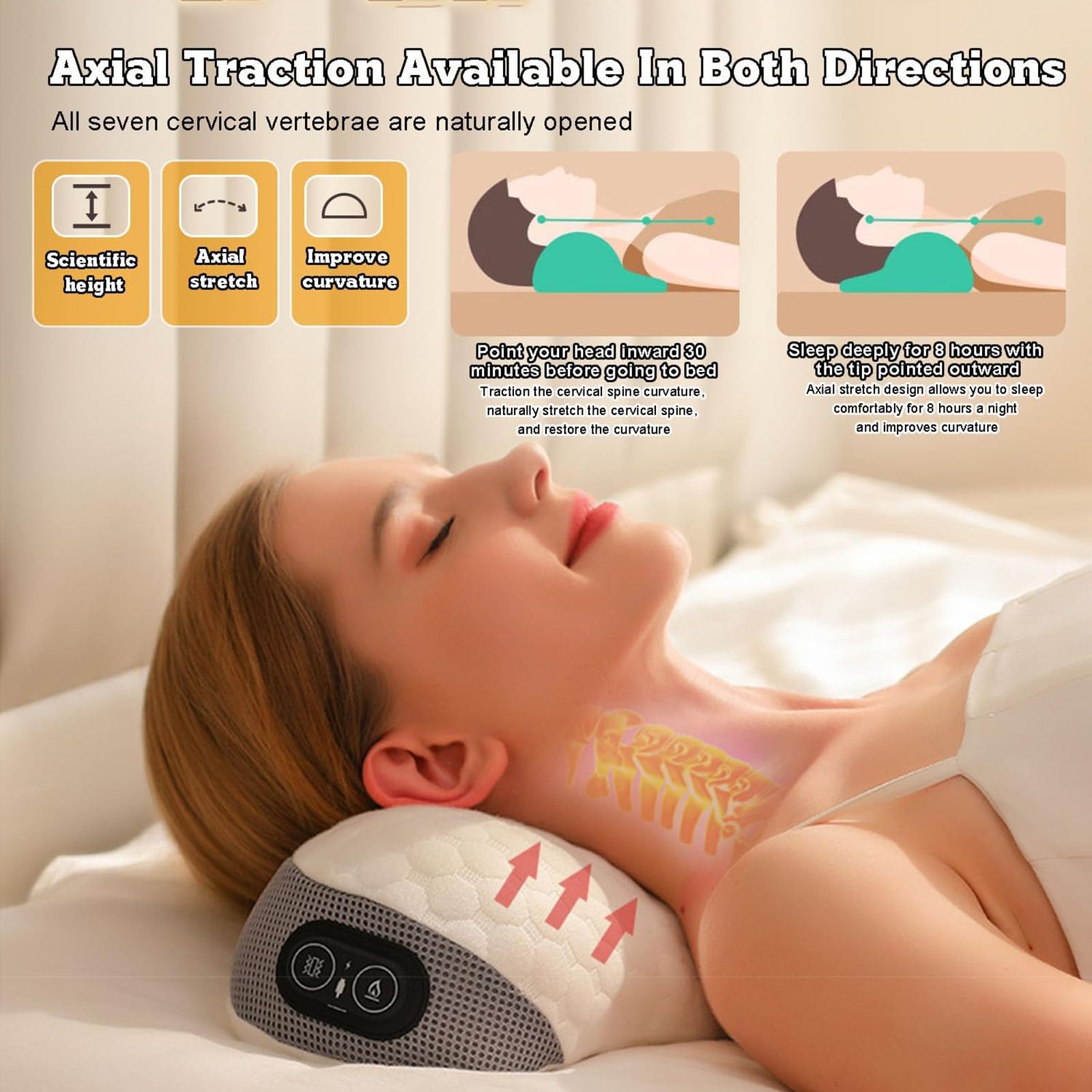Cuscino per massaggio cervicale, riscaldamento USB, memory foam, cotone traspirante, massaggio e trazione con vibrazioni, sollievo dalla rigidità per casa, lavoro e viaggi