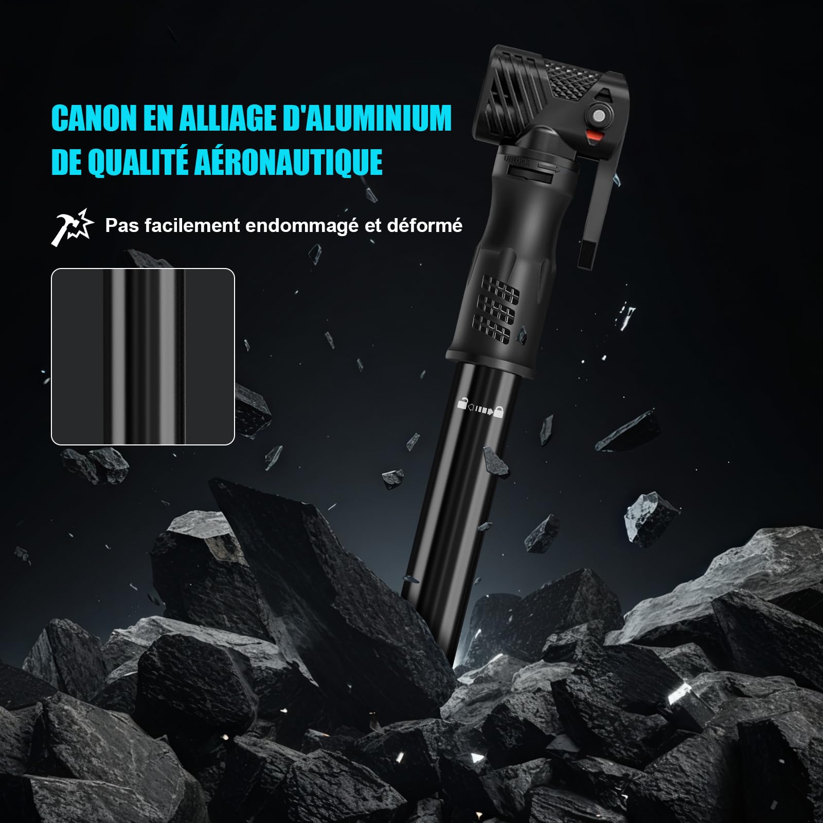 Pompe a Velo Avec Manometre, Mini Pompe à Main 100Psi, Portable Gonfleur Velo Double Soupape