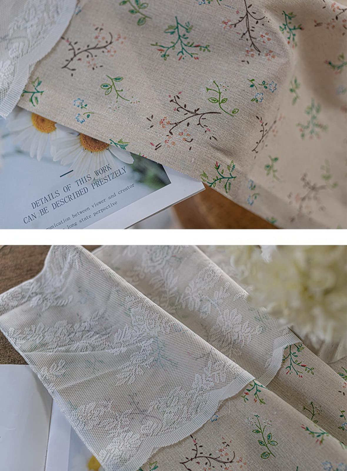 A.Monamour Rideau De Cuisine Court Floral Beige - Opaque Rétro Rustique Pour Petite Fenêtre