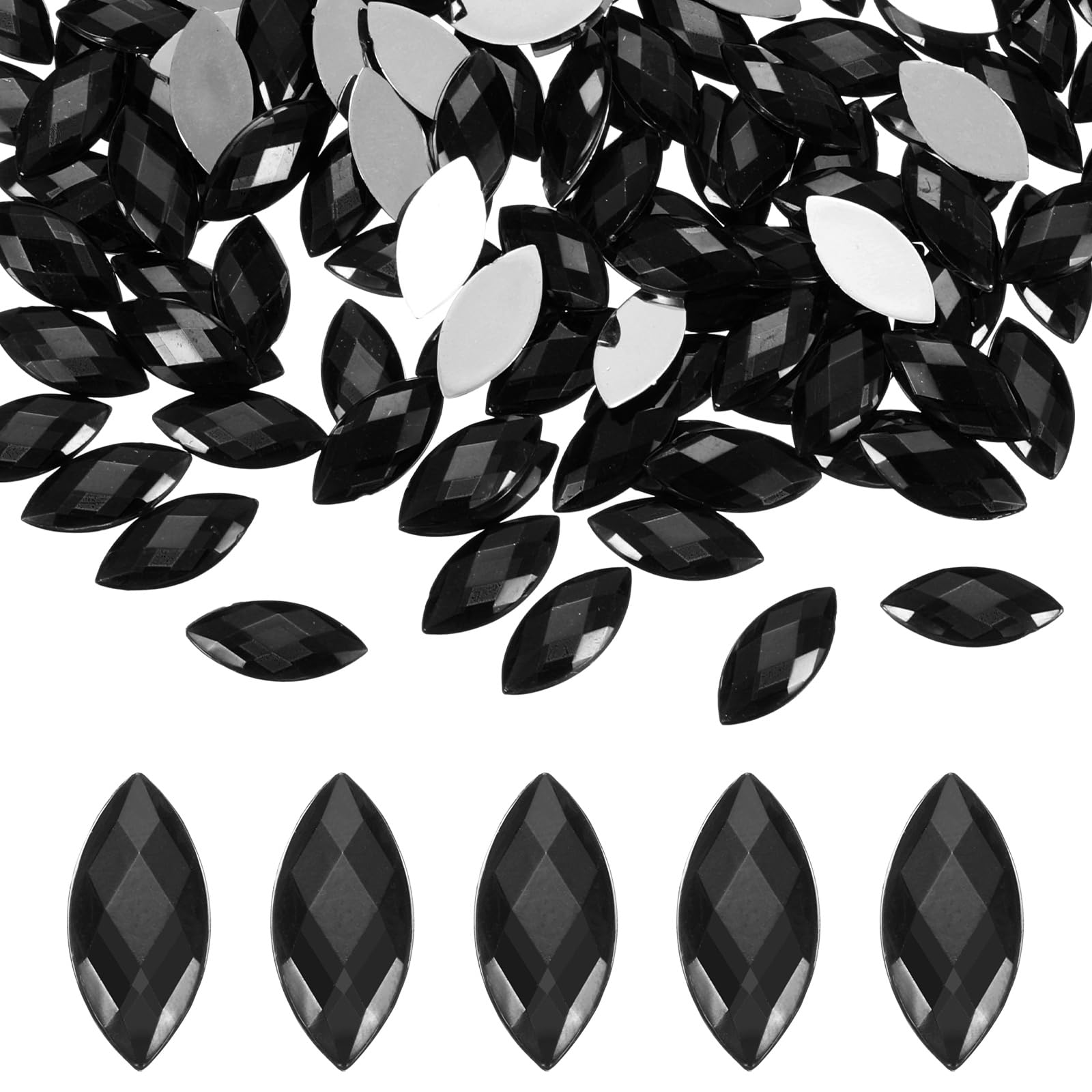 M METERXITY 200-Pack Horse Eye Rhinestone 15x7mm Black