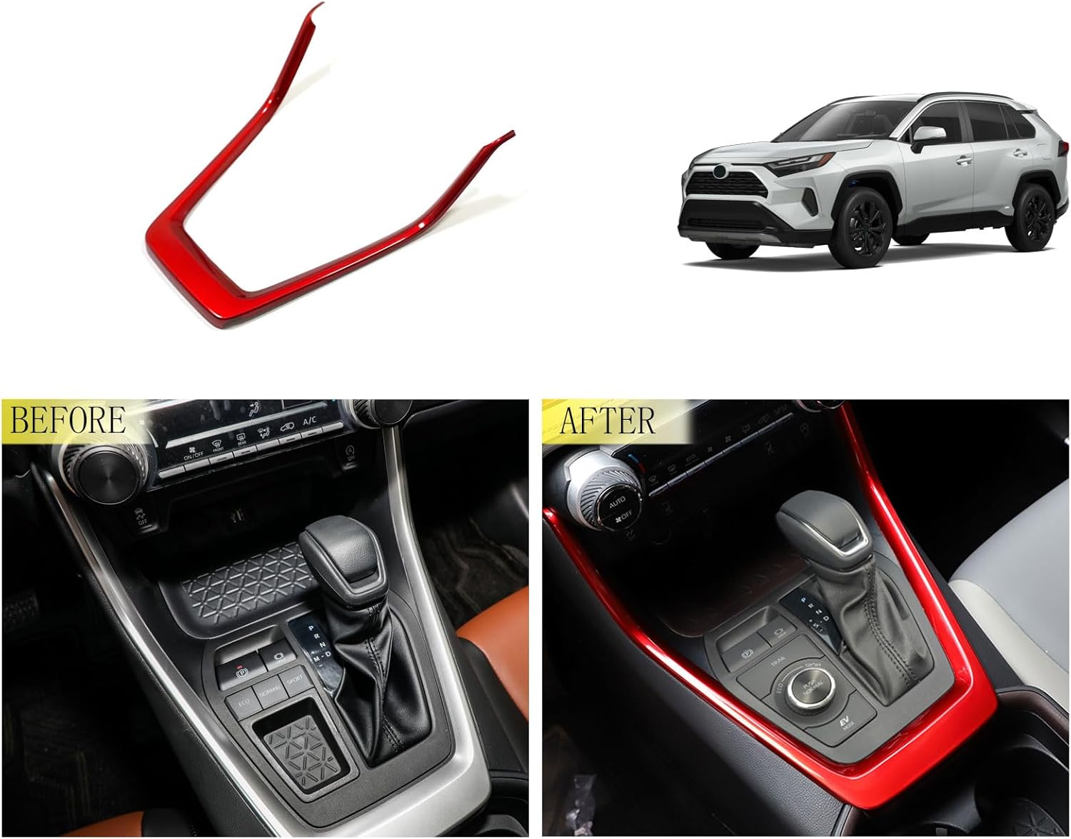 Car Accessories Compatible with Toyota RAV4 2025 2024 2023 2022 2021 2020 2019 Center Console Gear Shift Control Panel Side Cover Interior Frame Trim ABS(Red)