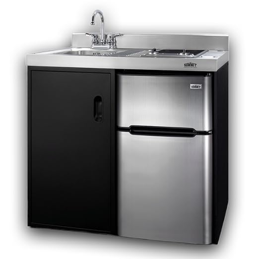 Summit 39" Wide All-in-One Kitchenette, Black and Stainless - C39ELGLASSBK