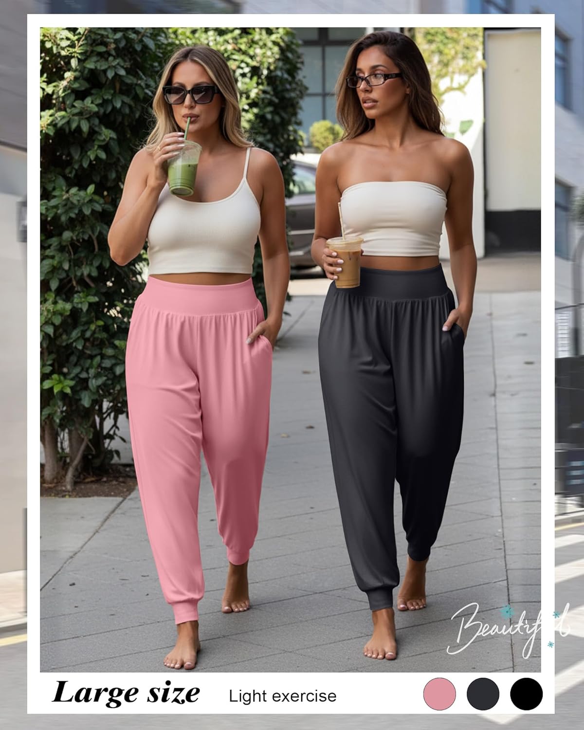 3 Pack Women's Plus Size Sweatpants, Comfy Lounge Yoga Joggers Casual High Waist Pants with Pockets - Image 3