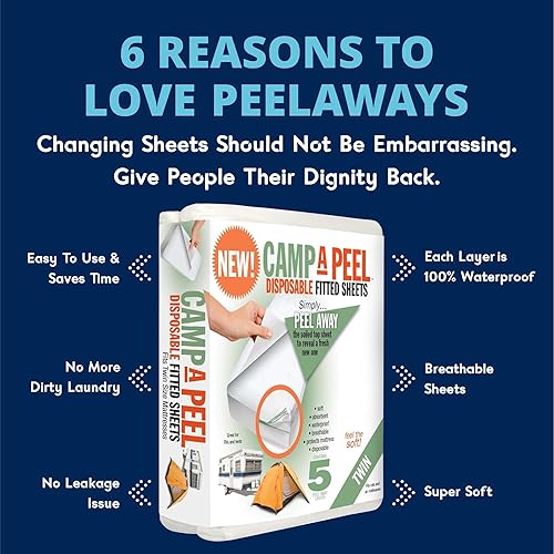 Miniatura 9 de Peelaways Camp-A-Peel  Funda de colchón impermeable  Protector de sábanas ajustable tamaño cuna suave y cómodo 7 capas despegables elimina la