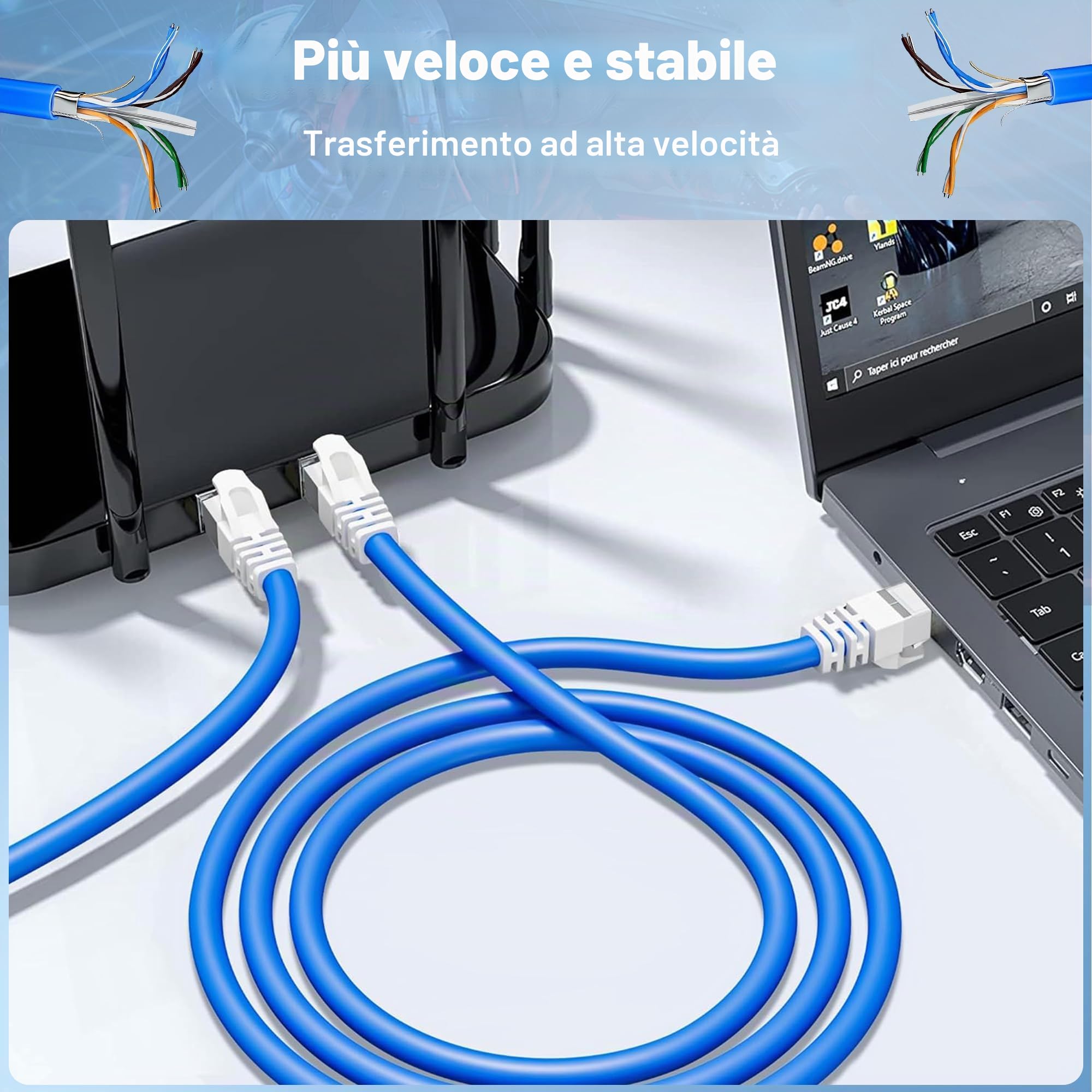 MEIPEK Cat6A Cavo Ethernet 100 metri, FTP Schermato Cavo di Rete 100m, Interno/esterno Impermeabile Sepoltura Diretta Cavo Internet, 24AWG Gigabit Cavo LAN Lunghezza personalizzabile(0-100m)