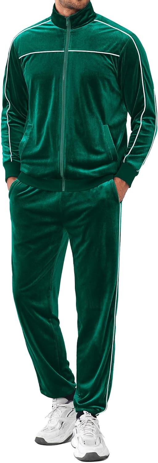 COOFANDY Mens Velour Tracksuits 2 Piece Set Outfits Zip Up Sweatsuits Velvet Jacket Pants Set
