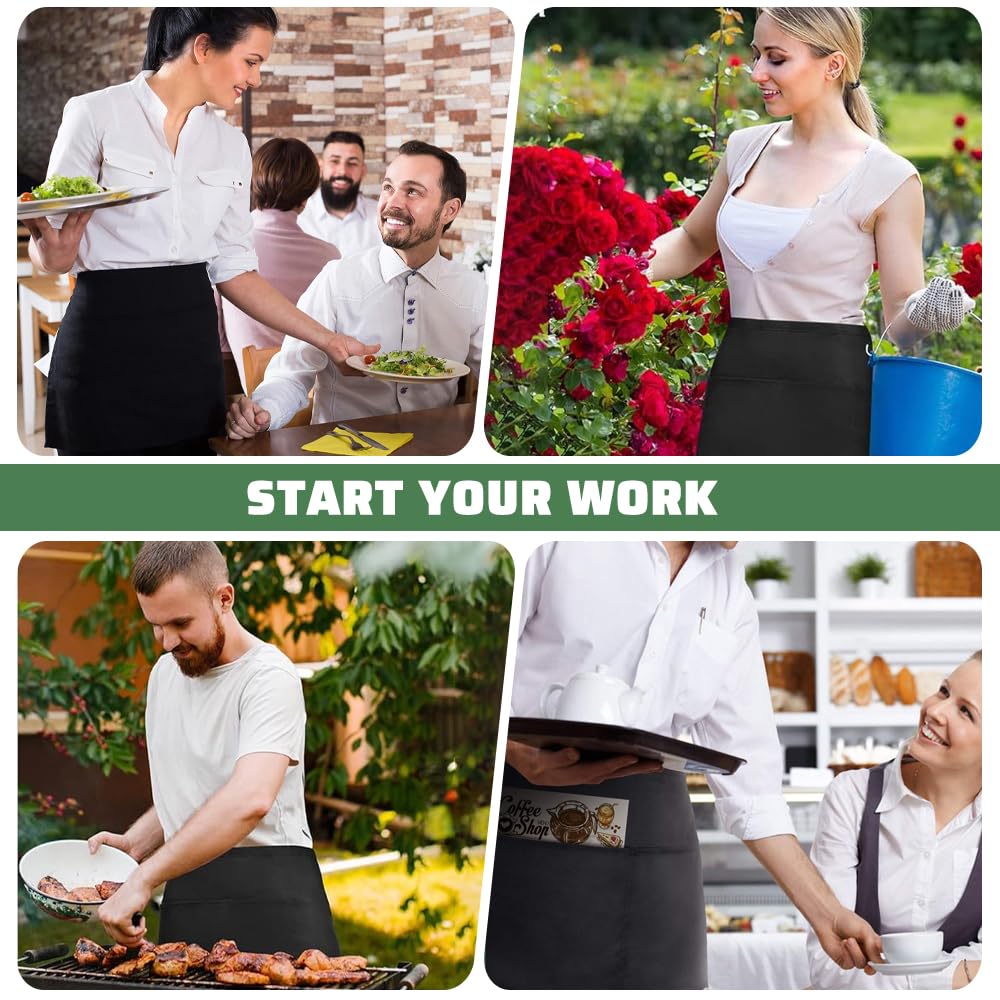 6 Pz Grembiule Nero, Corto Unisex 86 * 55cm, Grembiule da Barbecue con 3 Tasche