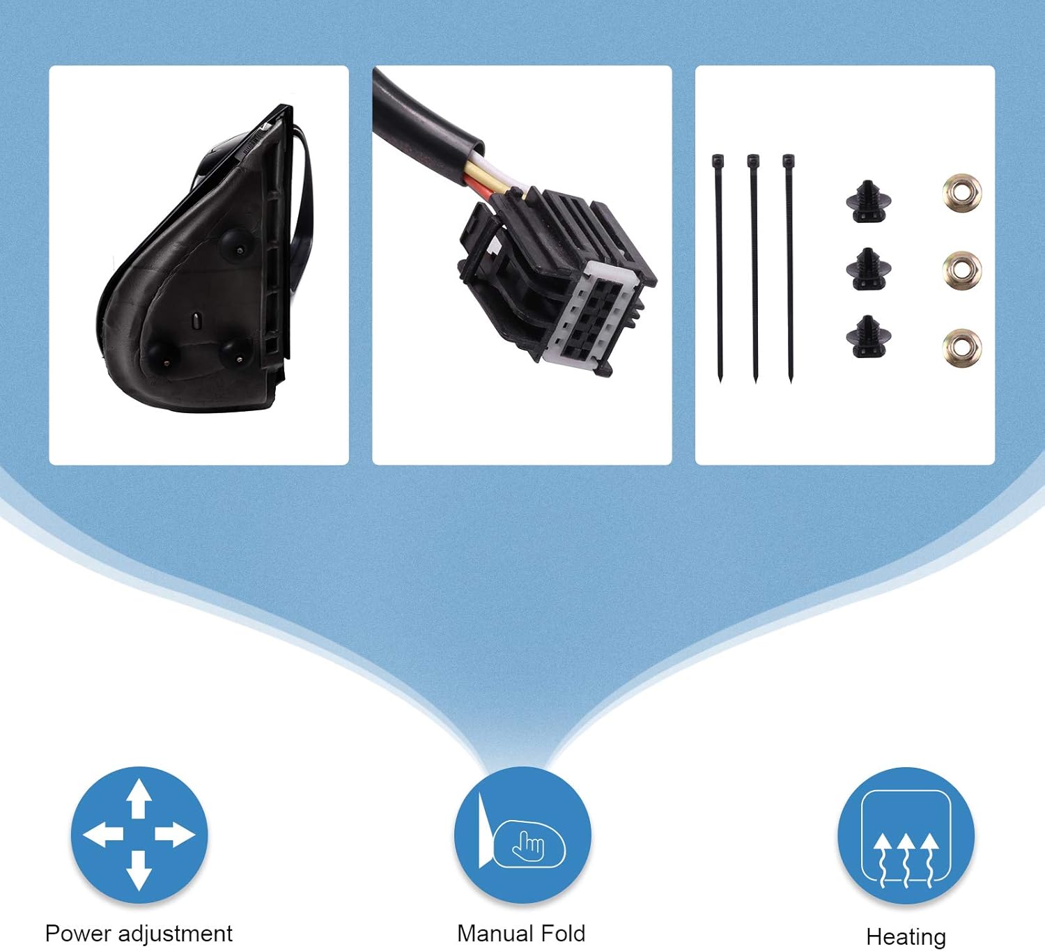 ECCPP Replacement fit for 2007-2013 For Chevy Avalanche 1500，2008 2009 2010 2011 2012 2013 FOR GMC Sierra 1500 Heated Power Black Textured Door Mirror Passenger Side Mirror