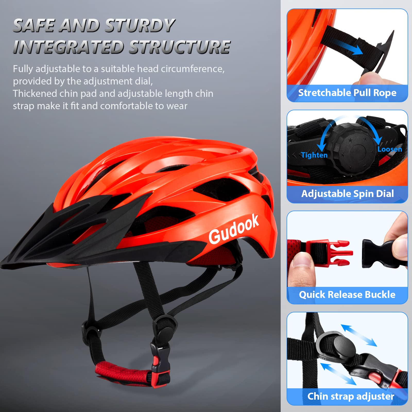 Casque de vélo pour adulte - Casques de vélo pour femme - Casque de vélo certifié léger réglable avec visière amovible pour VTT et vélo de route