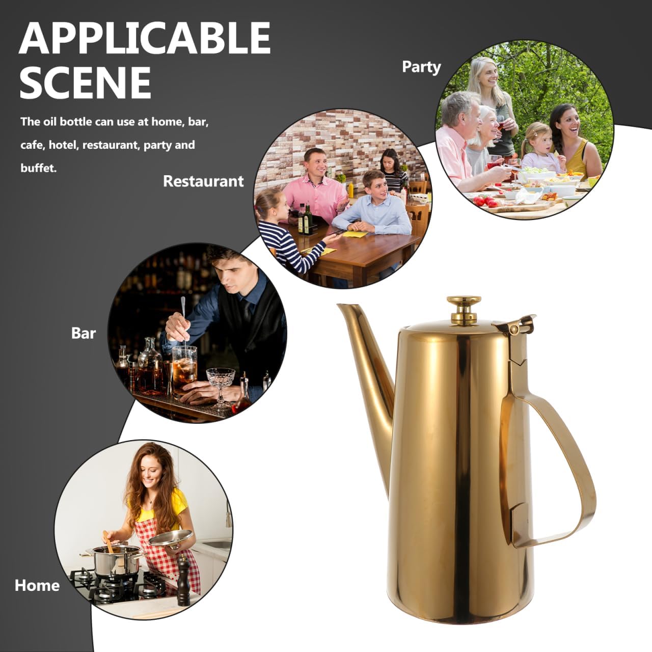 Hemoton Golden Stainless Steel Oil Dispenser Bottle, 2.0L Long Spout Olive Oil Dispenser,Vinegar Soy Sauce Can,Olive Storage Container for Kitchen and Restaurant Use
