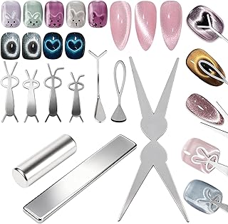 9-Piece Cat Eye Magnetic Nail Kit with Cylindrical & Rectangular Magnets, Scissor, Y, Oval, Bunny Plates - Creates French, Heart, Black Hole, Bunny Cat-Eye Effects