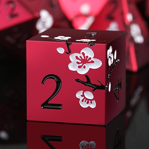 DNDND - Juego de 7 dados metálicos metálicos pesados de color rojo mate, juego de 7 dados metálicos pesados con caja de regalo para juego de mesa de