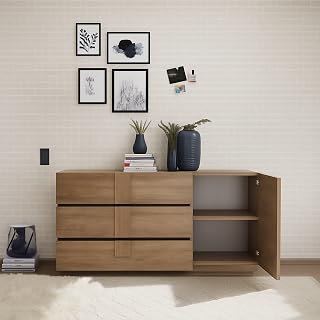 Dmora Credenza Mondsee 182x44x90h cm Marrone Rovere un Ripiano 3 Cassetti, Madia...