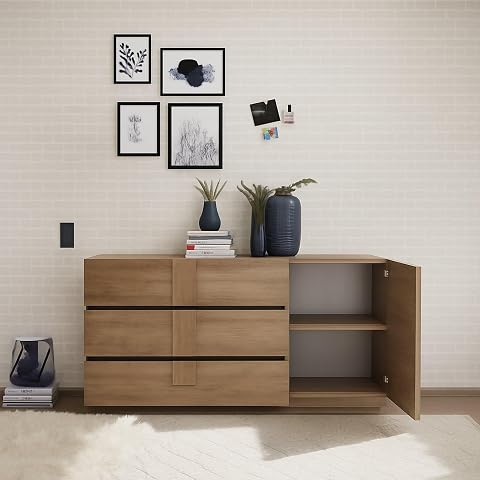 Dmora Credenza Mondsee 182x44x90h cm Marrone Rovere un Ripiano 3 Cassetti, Madia Un'anta Made in Italy