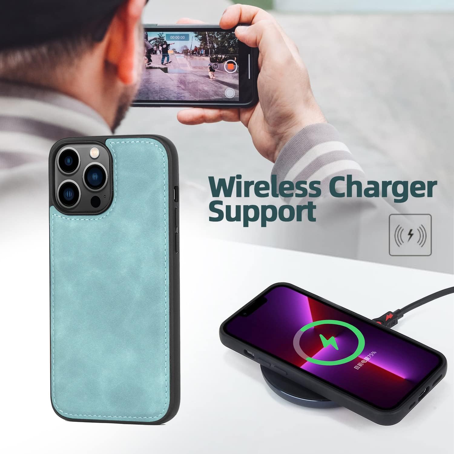 TwoHead for iPhone 13 Pro Max Wallet Case with Card Holder & Detachable Magnetic Phone Case, Leather All-Round Protection Phone Case Wallet for Women/Men,6.7 in, Blue - Image 3