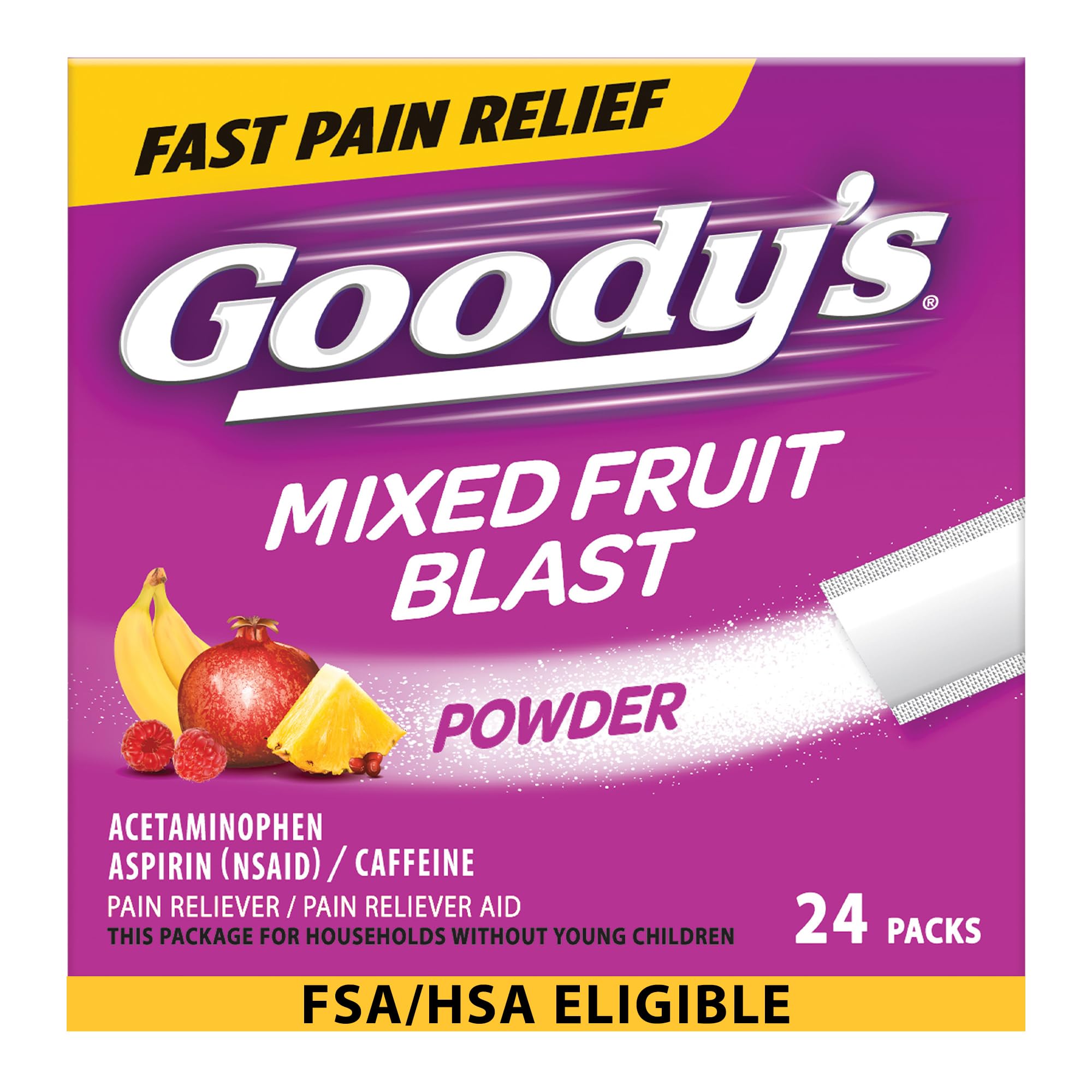 Pain Relief Powders, Extra Strength Headache Powder Mixed Fruit Blast, 24 ct (Pack of 1)