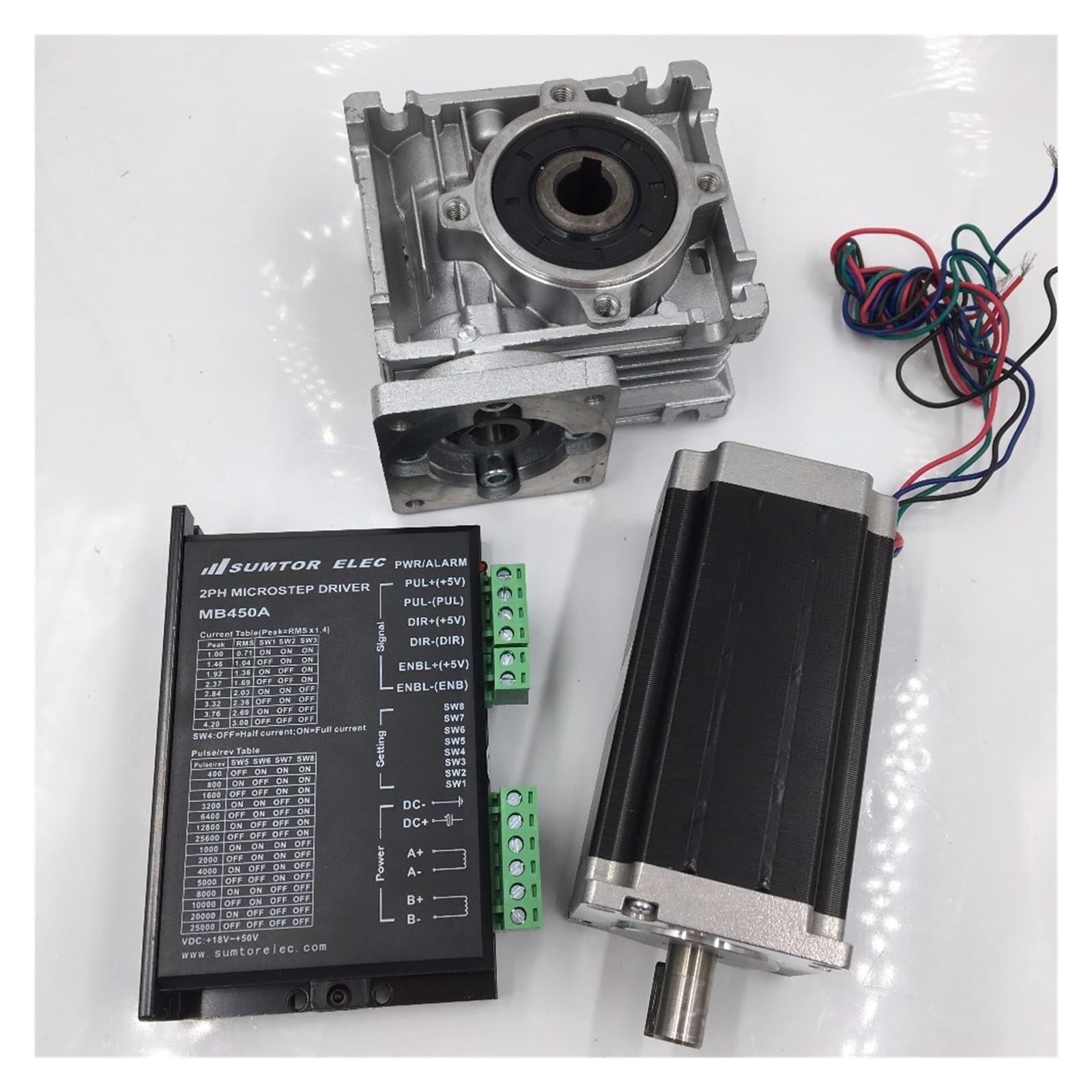 Nema23 silnik krokowy L56mm 50:1 przekładnia ślimakowa reduktor prędkości 2ph 55Nm 3A ze sterownikiem krokowym 24-50VDC zestaw CNC,Napęd elektryczny