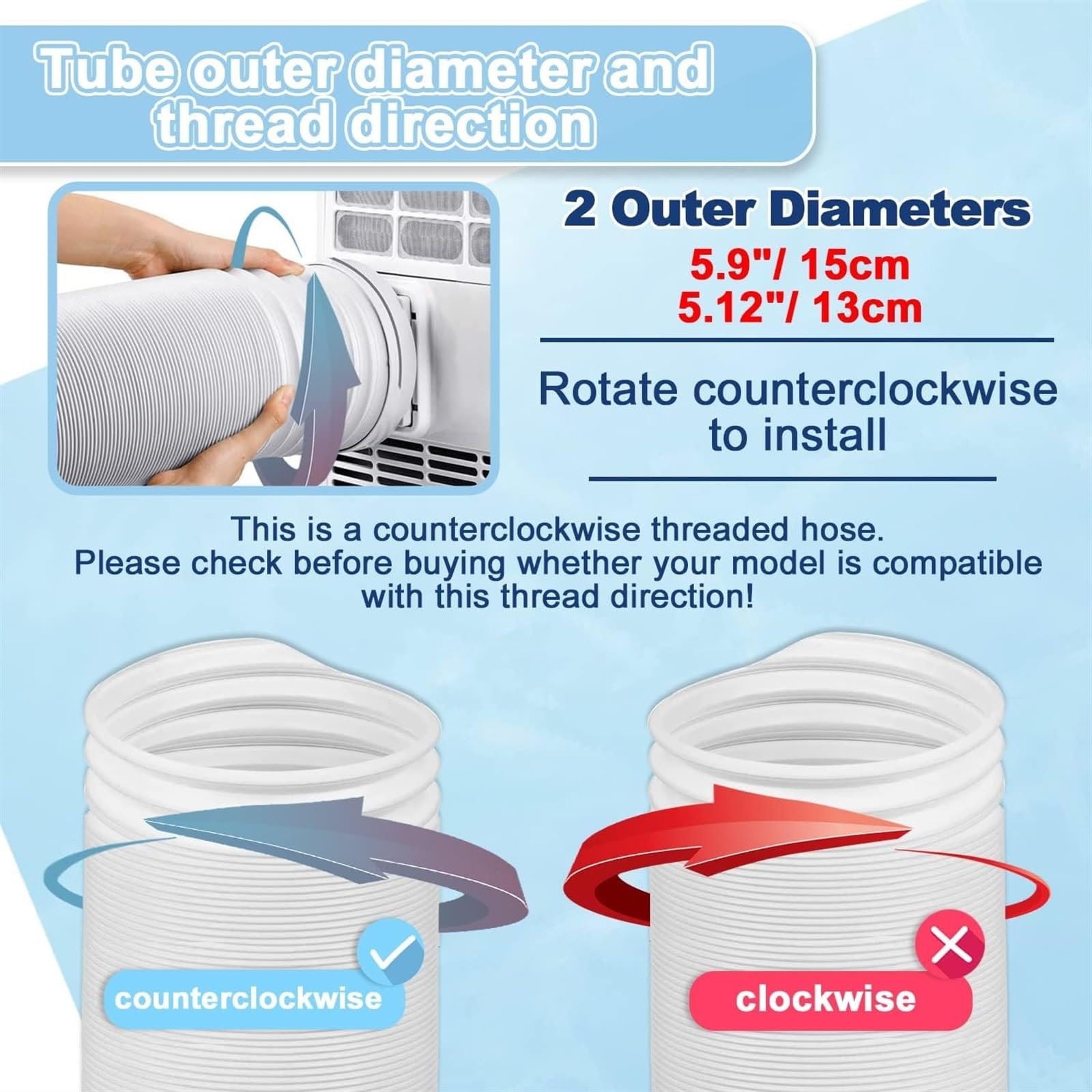 Tubo Flessibile di Scarico Universale AC da 3,0 m - Diametro 15/13 cm, sfiato in Senso antiorario for condizionatori d'Aria Portatili Prolungatore Tubo Climatizzatore(15cm)
