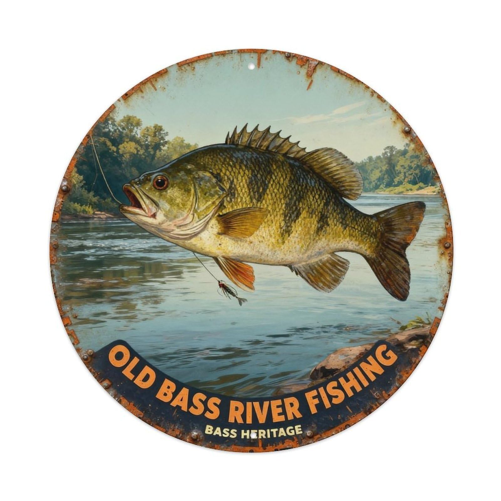 OLD BASS RIVER FISHING Metal Tin Sign Plaque