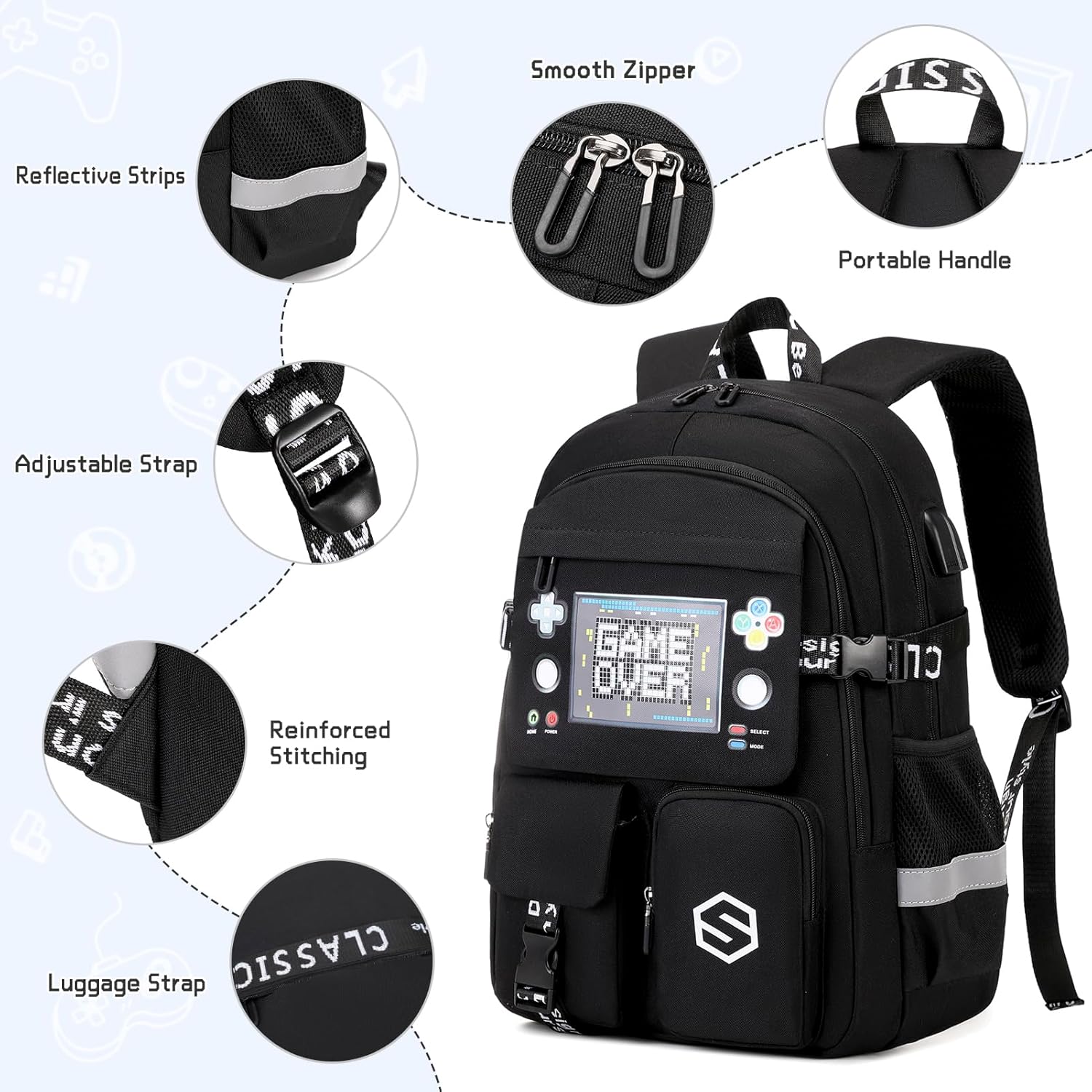 Boys Backpack, Cool Luminous School Backpacks for Boys with Lunch Bag Pencil Case, Kids Backpack Kindergarten Elementary Middle School Book Bags for Teen Boy Children with USB Charging Port - Image 5