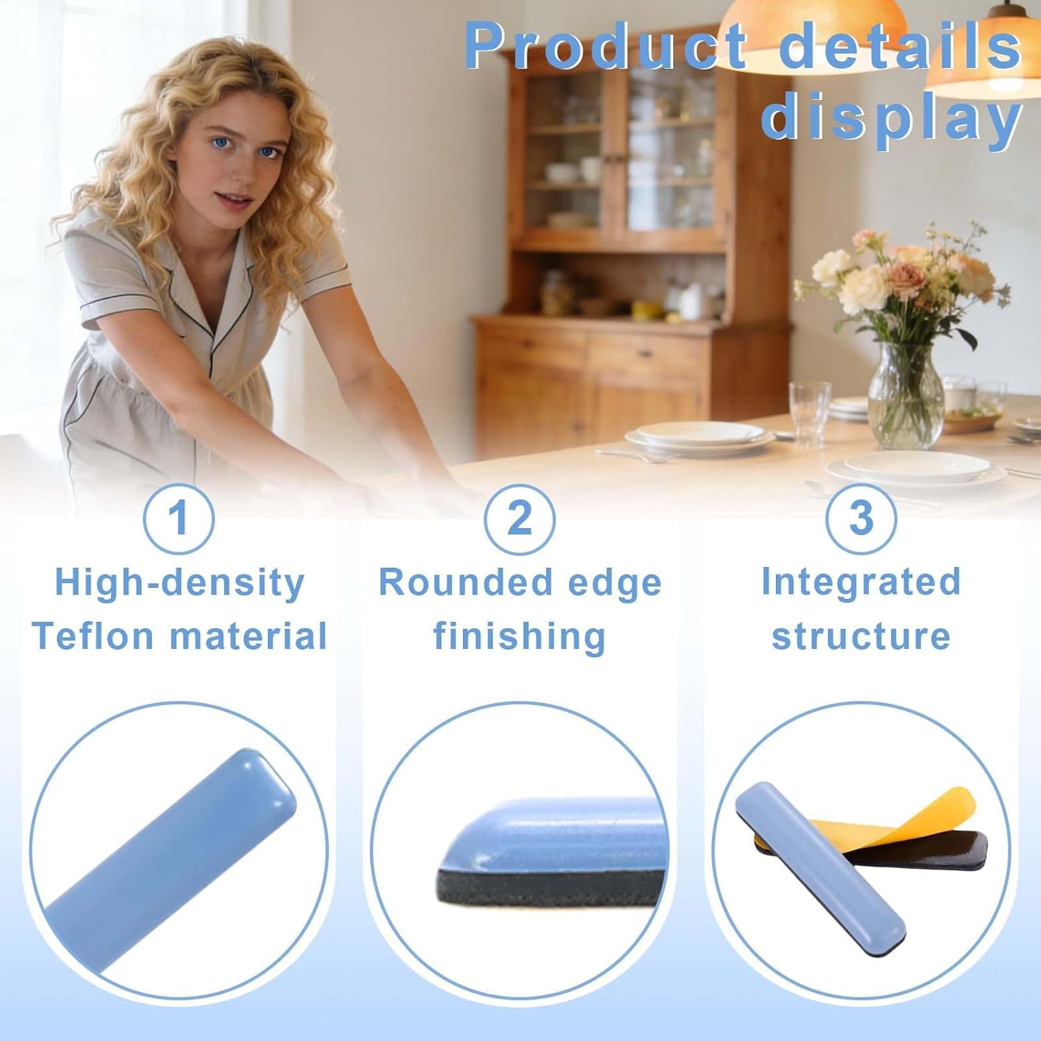 Pack of 30 Rectangular Chair Glides, 16 x 75 mm, Rectangular Gliders, Self-Adhesive Furniture Gliders, Furniture Gliders, Sliding Pads for Chairs and Sofas