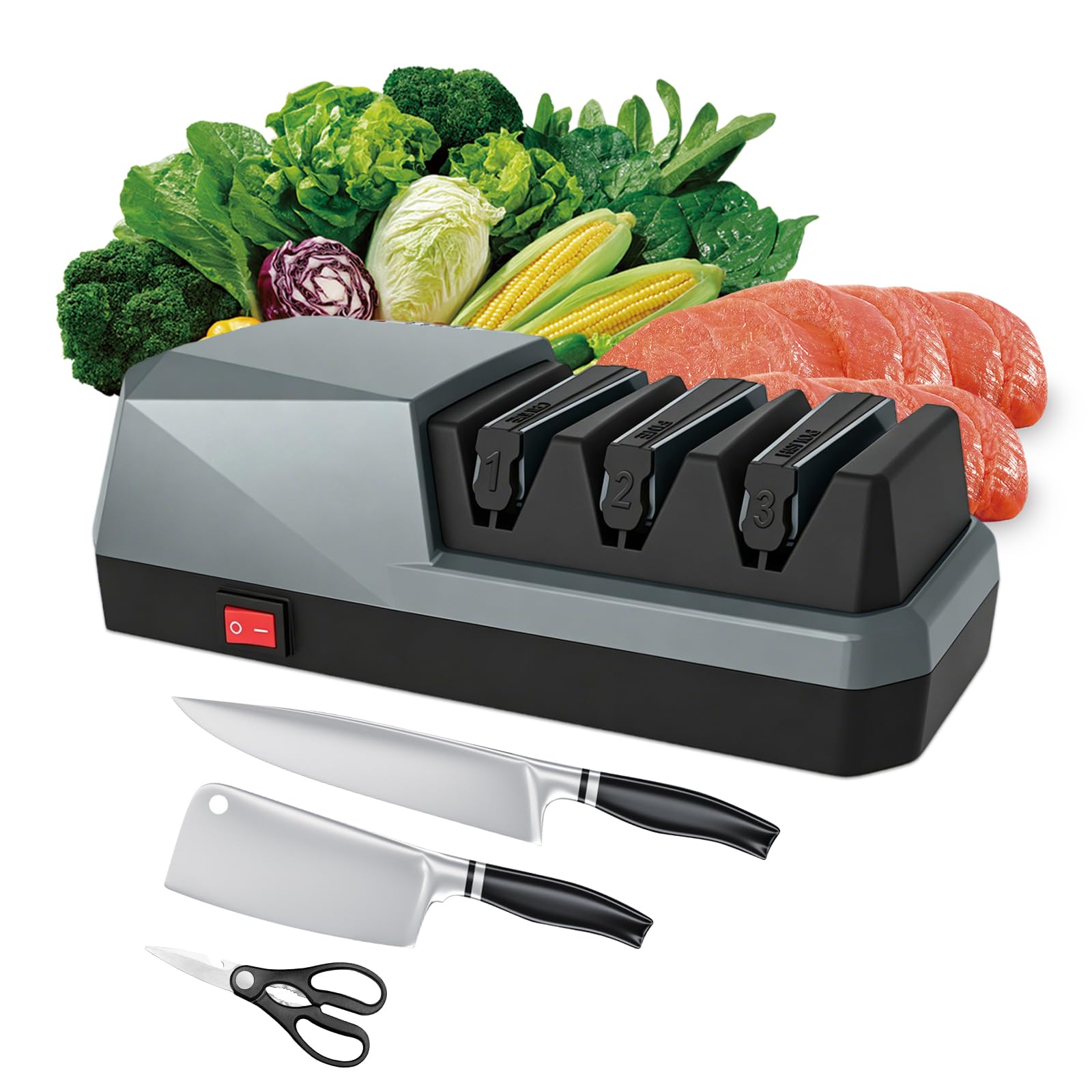 Aiguiseur Couteaux Électrique, Outil D'afilage En 3 Étapes Avec Des Abrasifs Diamant, Aviseur Électrique Professionnel De Couteaux Pour De Cuisine, Couteaux De Chef, Couteaux Dentés, Ciseaux