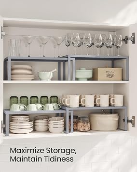 SONGMICS Set of 2 Metal Spice Racks, Stackable Expandable Shelf Risers