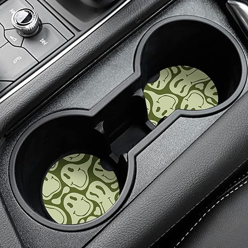 Miniatura 2 de Watbro Posavasos para automóvil, morados sonrientes, absorbentes, paquete de 2 para portavasos con muesca para los dedos, cerámica de 2.56 pulgadas,