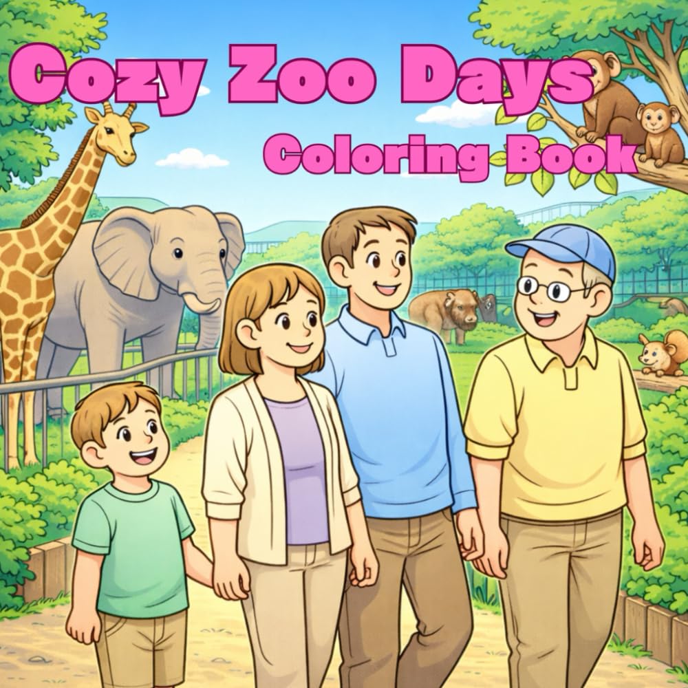Cozy Zoo Days Coloring Book: Bold and Easy Relaxing Designs for Stress Relief for Adults and Seniors
