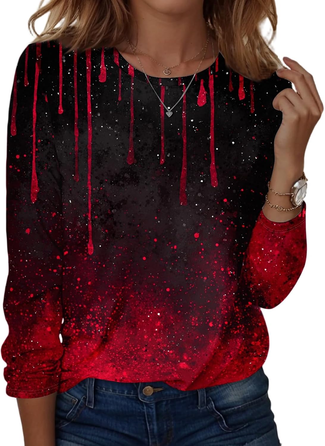 Women's Long Sleeve Halloween Fall Crewneck Graphic Shirts | Cotton Long Sleeve Tops for Women, Plus Size Women Shirts, Plus Size Tunics for Women, Women's Halloween
