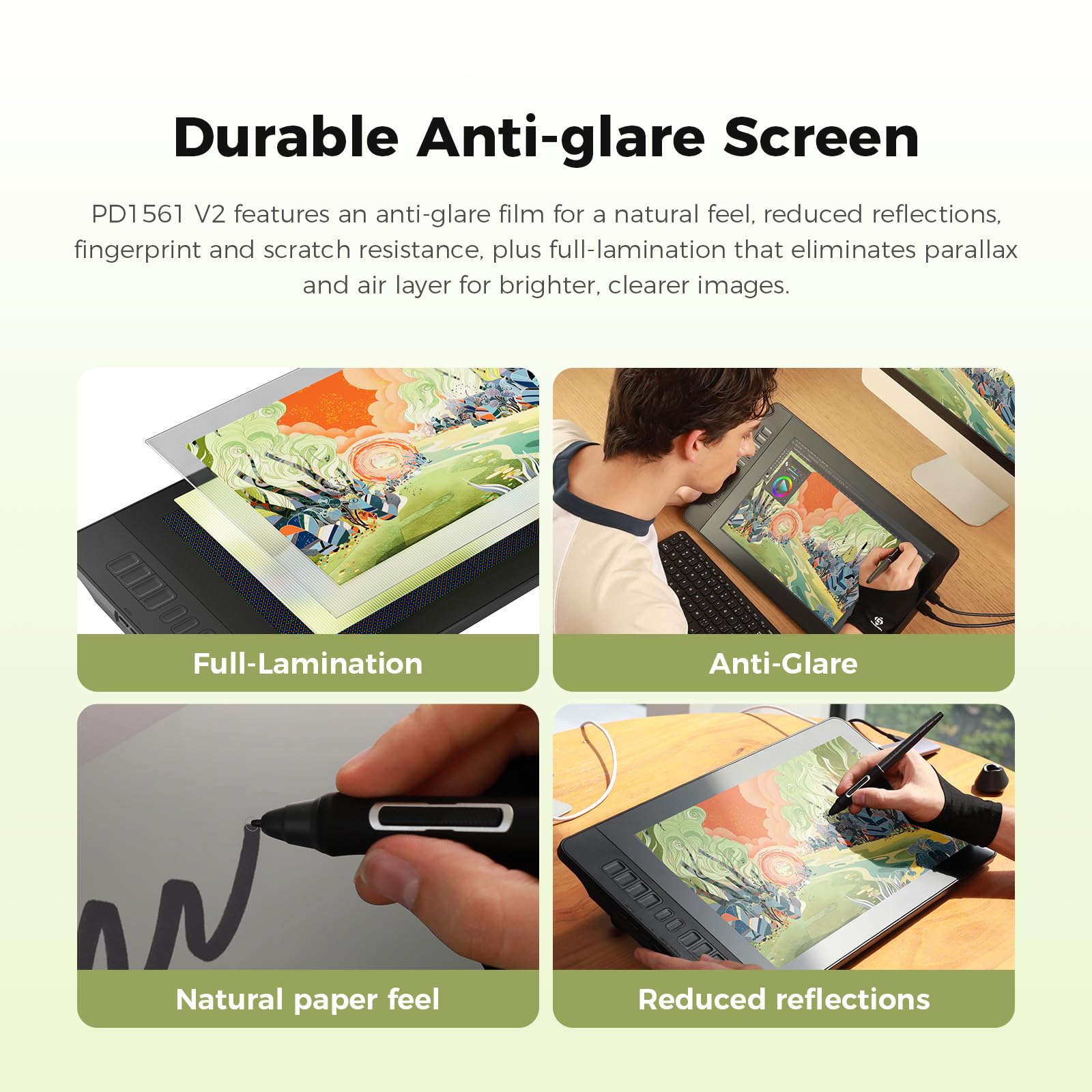 GAOMON PD1561 V2 Tavoletta da disegno da 15,6 pollici con schermo, penna 16K, antiriflesso, 10 tasti | Display a penna antiriflesso completamente laminato, ΔE<1,5 99% sRGB, 16K senza batteria G Pen, per Windows/Mac/Android/Linux