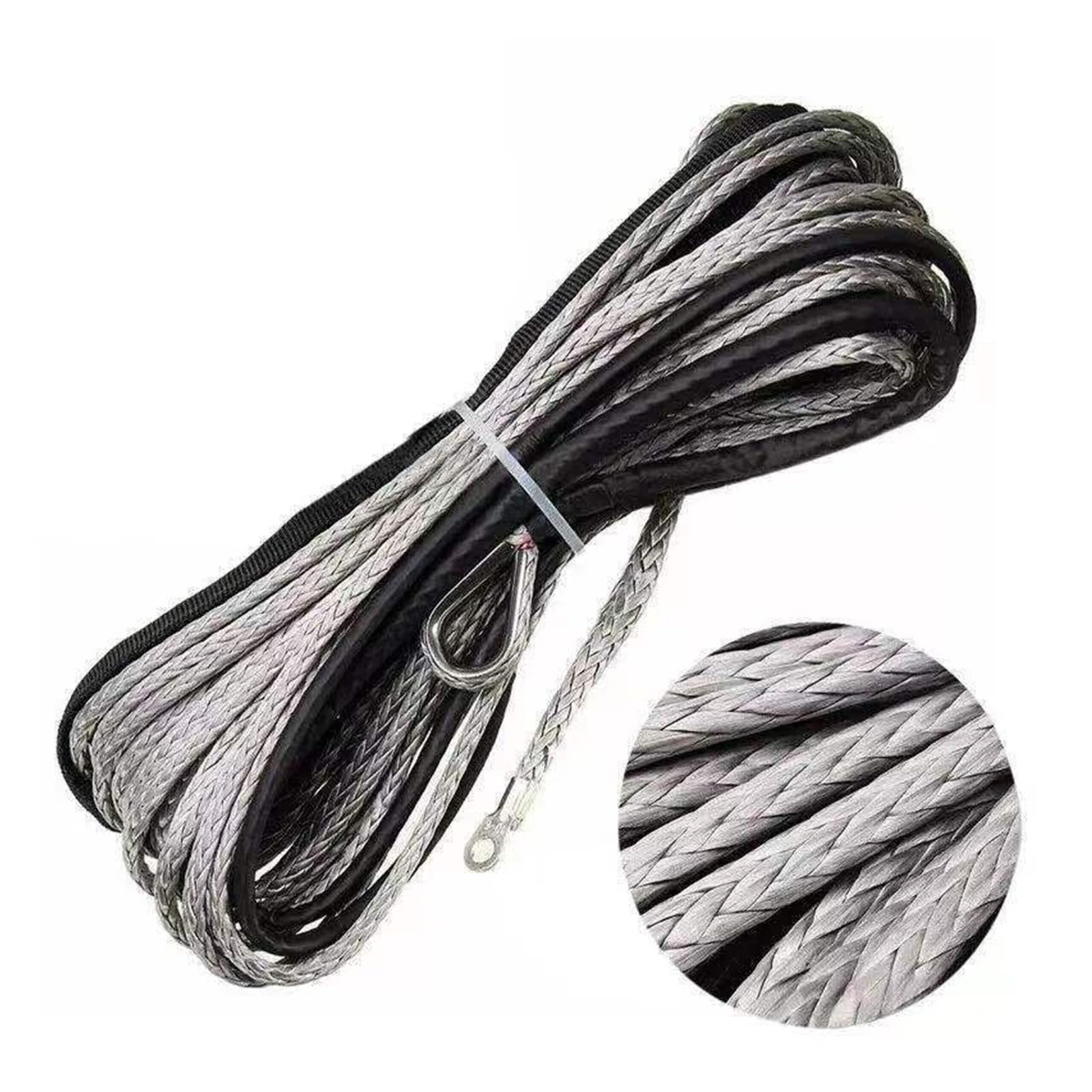 Zestaw syntetycznej liny do wyciągarek samochodowych 5 mm x 15 m, 2, tony, wytrzymała lina przyczepy ATV UTV Off Road Duża pojemność(Gray)