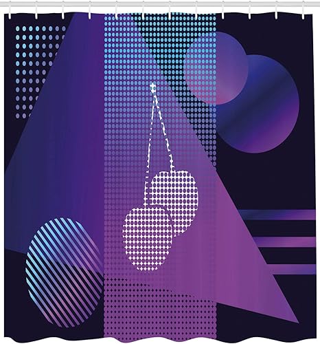 Miniatura 2 de Ambesonne Synthwave Shower Curtain, Modern Design Illustration of Geometric Shapes Dots and Cherry, Cloth Fabric Bathroom Decor Set with Hooks, 69"