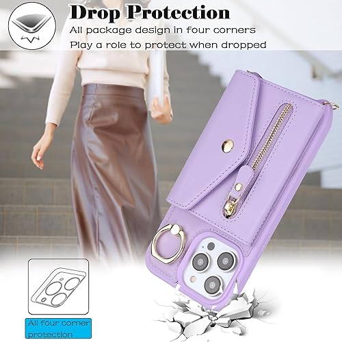 Miniatura 4 de Funda para iPhone 14 Pro Max con tarjetero con cremallera y correa para mujer, iPhone 14 Pro Max, funda compatible con piel sintética, con botones,