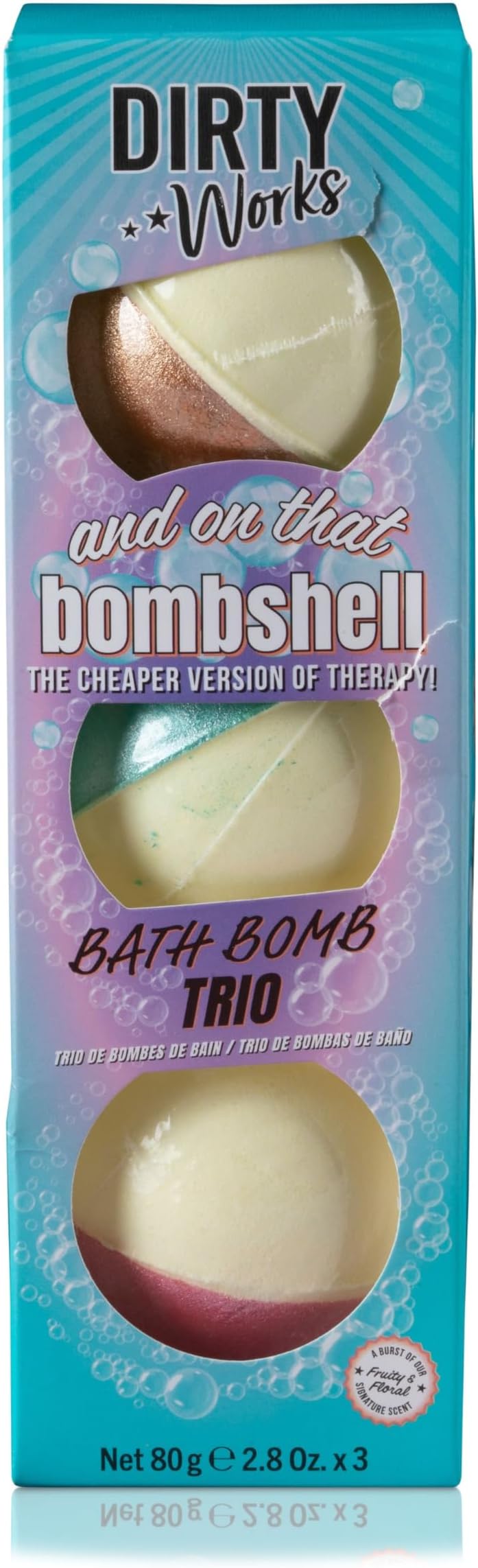 and On That Bombshell Bath Bomb Trio, 3 x 26g Glitter Bath Bomb Fizzers