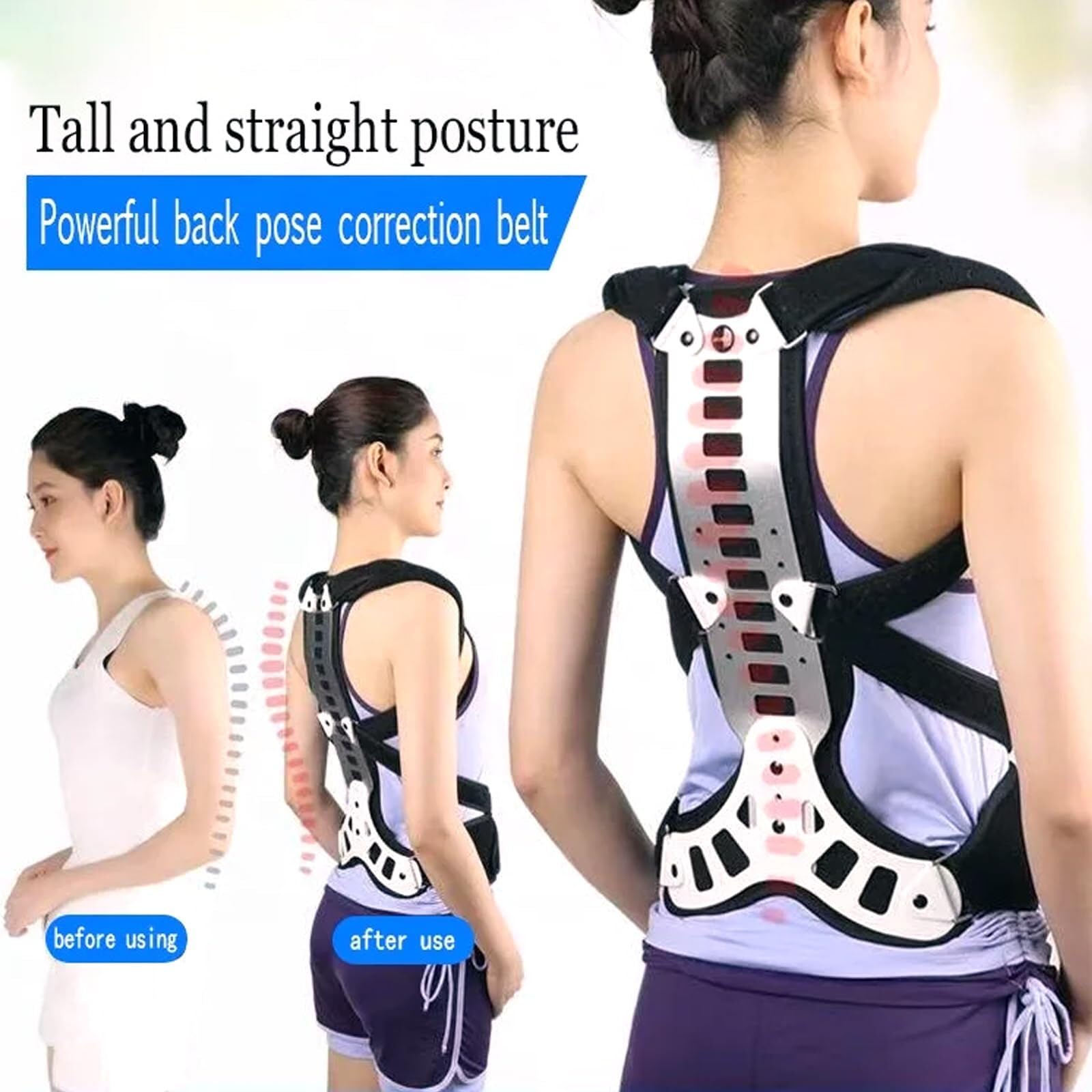 Busto Correttore Posturale Spalle, Fascia Schiena Lombare Supporto Dritta Schiena Postura Traspirante, Regolabile Uomo Donna per Alleviare I Dolori Della Parte Superiore, Migliorare la Postura (L)