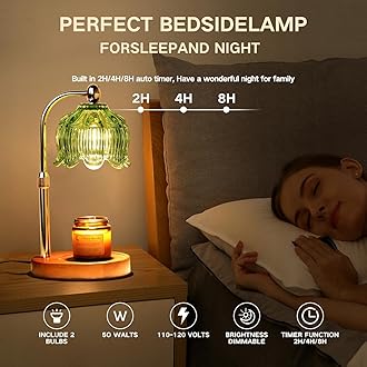 Paryou Candle Warmer Lamp with Timer Electric Adjustable Height Candle Warmer Dimmable Wax Warmer Lamp Jar Candles with 2 Bulbs for Home Decor & Office