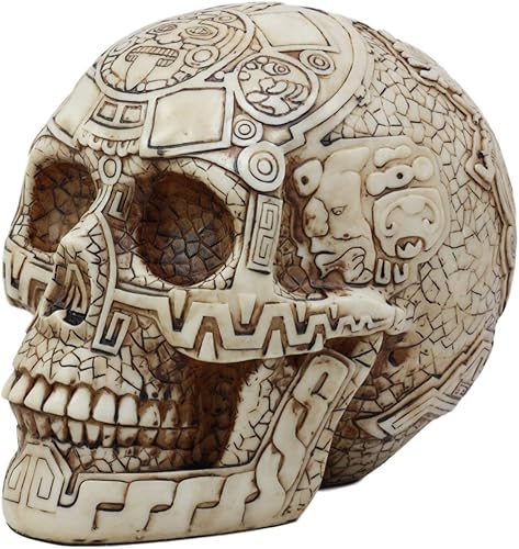 Ebros - Estatua mesoamericana de calavera de dioses aztecas mayas mesoamericanos, 8 pulgadas de largo, tatuaje tribal mexicano, panteón mexicano, disponible en Yaxa Guatemala