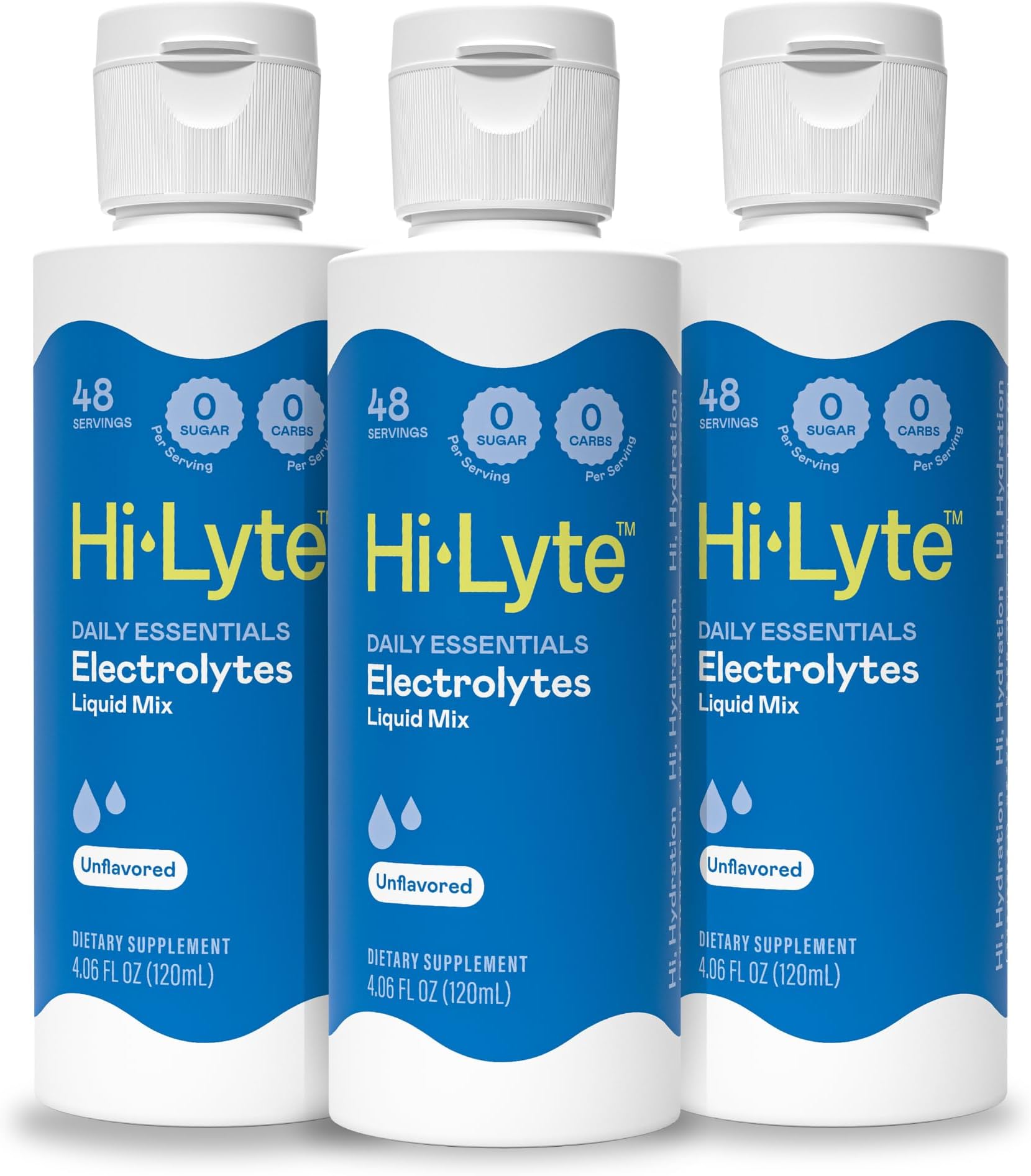 Hi-Lyte Sugar Free Electrolytes for Rapid Hydration, Fasting and Immune Support (3 Bottles, 144 Servings) | NO Calories | 20%+ More Potassium, Magnesium & Zinc