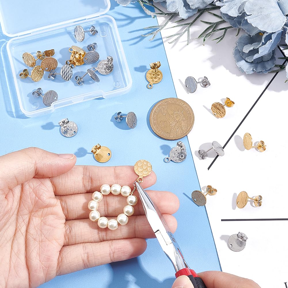UNICRAFTALE 20 stuks 2 kleuren 304 oorbellen met clips van roestvrij staal, siliconen stempels, hoepel, oorbellen voor het maken van sieraden, goud, gat 1,8 mm