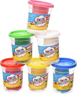 Nova Color NC-4107 Set Of 6 Pieces Of Assorted Colours Of Play Dough In A Plastic Cups, 780 Gram, With Non-Sticky Formula That’s Easy To Clean Off Hands And Surfaces - Multi Colour